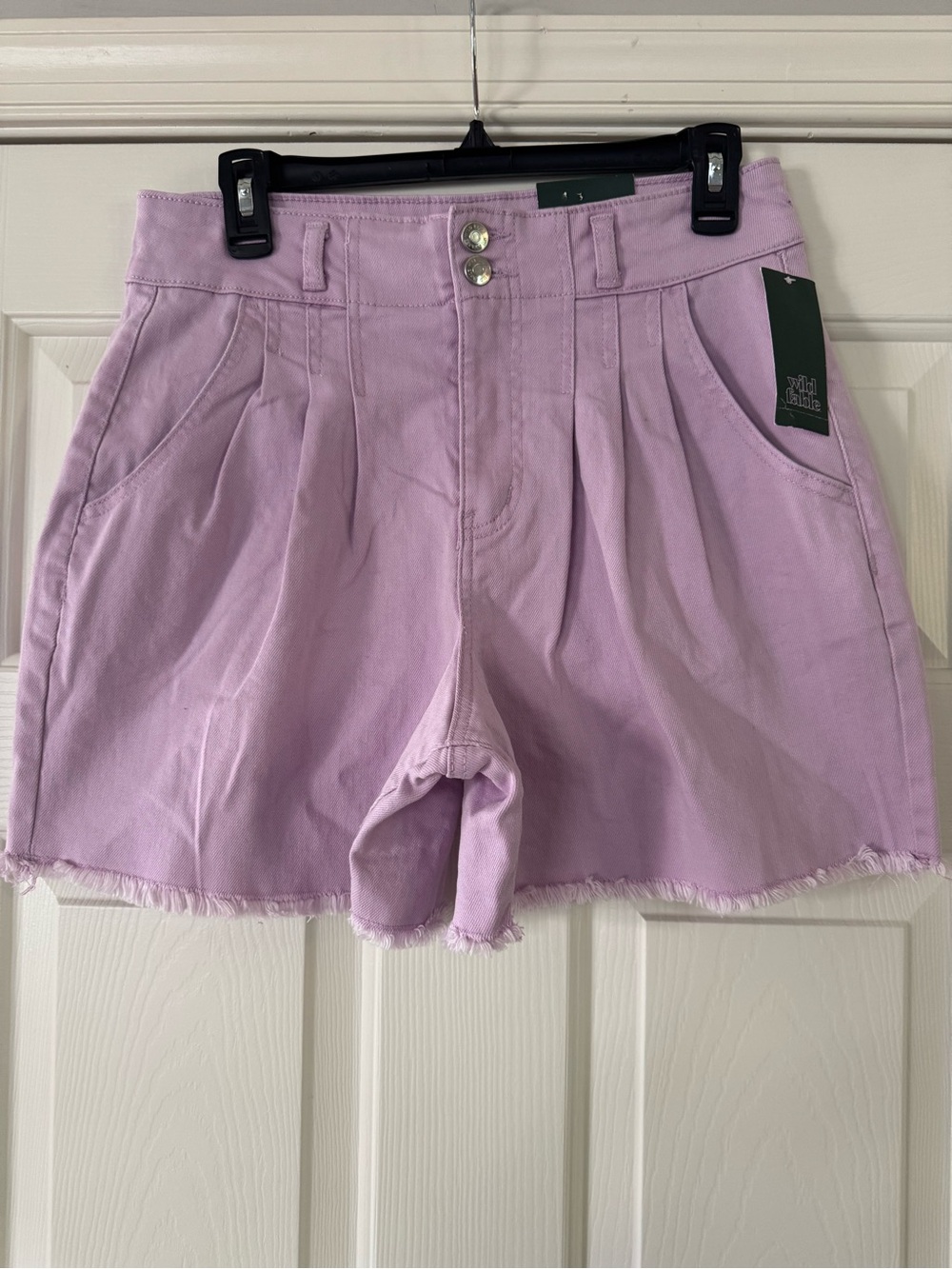 wild fable Lavender High-Waist Pleated Women’s Shorts with Frayed Hem